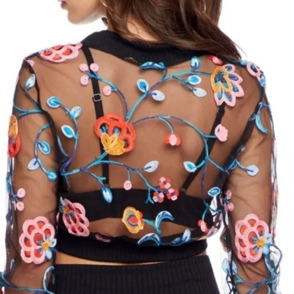 Dress the Population Cosmopolitan Embroidered Mesh Crop Top XS - Picture 2 of 9